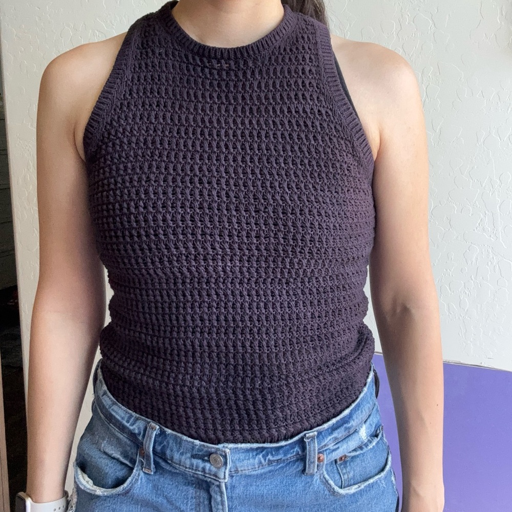 Madewell Crochet Halter Tank Top in Deep Plum